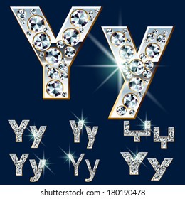 Ultimate vector alphabet of diamonds and platinum ingot. Six options. Letter y