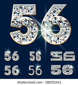 Ultimate vector alphabet of diamonds and platinum ingot. Six options. Numbers 5 6