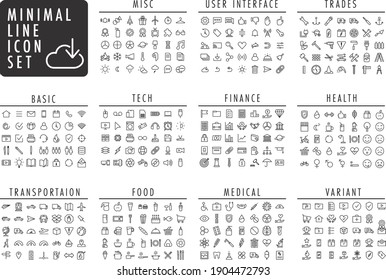 Conjunto de iconos de línea mínima del vector final