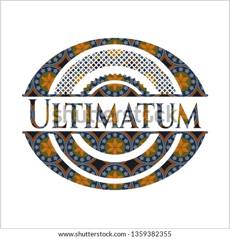 Ultimatum arabic badge background. Arabesque decoration.