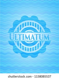 Ultimatum light blue water wave badge background.