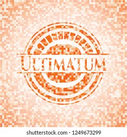 Ultimatum orange tile background illustration. Square geometric mosaic seamless pattern with emblem inside.