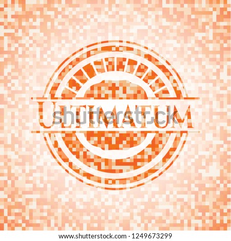 Ultimatum orange tile background illustration. Square geometric mosaic seamless pattern with emblem inside.