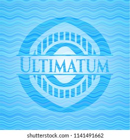 Ultimatum sky blue water badge background.