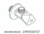 Ultra Angle cock, Water tap for connecting a washing machine and other bathroom plumbing. Bronze water faucet Line Drawing