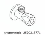 Ultra Angle cock, Water tap for connecting a washing machine and other bathroom plumbing. Bronze water faucet Line Drawing art work