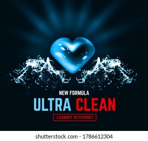 Ultrasaubere Design-Illustration. Verpackungsdesign für Flüssigwaschmittel. Vektorgrafik 