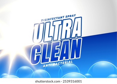 ultra clean detergent bleach powder label with light effect vector