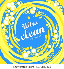Ultra clean. Soap design product. Soap wash background. Laundry detergent package design. Toilet or bathroom tub cleanser. Washing machine soap powder. Packaging template. Antibacterial soap. Vector