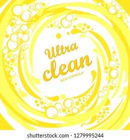 Ultra clean. Soap design product. Soap wash background. Laundry detergent package design. Toilet or bathroom tub cleanser. Washing machine soap powder. Packaging template. Antibacterial soap. Vector