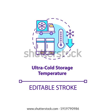 Ultra cold storage temperature concept icon. Covid vaccination. Special surrounding for medicaments. Health idea thin line illustration. Vector isolated outline RGB color drawing. Editable stroke