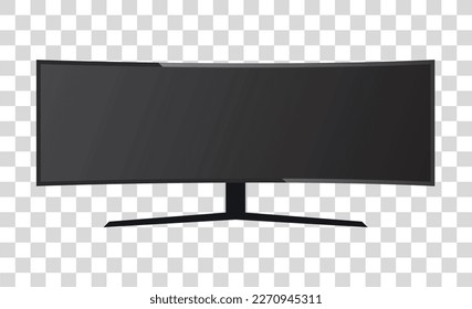 Ultra Curved Gaming screen lcd or oled. plasma realistic. White blank HD monitor mockup.