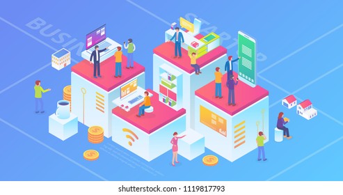 Tecnología de resolución ultradurí Concepto de fondo de composición isométrica con personas e ilustración de activos digitales relacionados