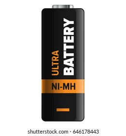 Ultra nickel–metal hydride type of powerful and compact battery in black and orange colors isolated. Qualitative energy container for long usage. Appliance to refill power content vector illustration.