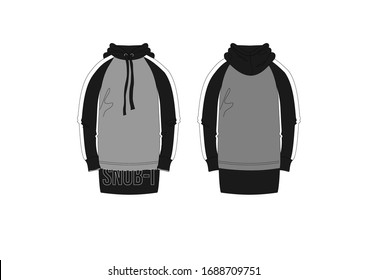 Ultra long dress style hoodie template.  Fashion design pattern