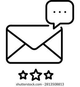 Ultra minimal outline vector icon of a mailbox with feedback line symbol for customer review and postal service concepts