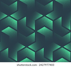 Ultra Modern Geometric Seamless Pattern Trend Vector Turquoise Abstract Background. Futuristic Sci-Fi Half Tone Art Illustration. Endless Graphic Repetitive Abstraction Wallpaper Dot Work Texture