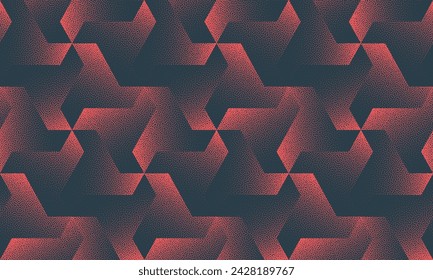 Ultra Modern Geometric Seamless Pattern Trend Vector Red Futuristic Technology Abstract Background. Endless Graphical Repetitive Abstraction Wide Wallpaper Dot Work Texture. Half Tone Art Illustration