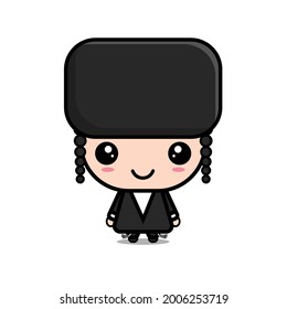 Ultra Orthodox religious Jewish with black religious clothing . Orthodox jew cute cartoon character.