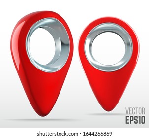 Ultra realistic 3d red color map pin pointer icon. Vector illustration