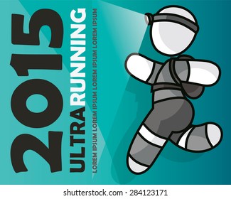 Ultra runner with full equipment running a long run. Vector illustration created by Laco Novotny.