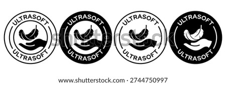 Ultra soft with feather icon set. High comfort structure, ultrasoft, ultra, thin, slim, softness, lightweight, sensitive skin, comfort fabric softener icons, label, logo, line, vector, illustration.