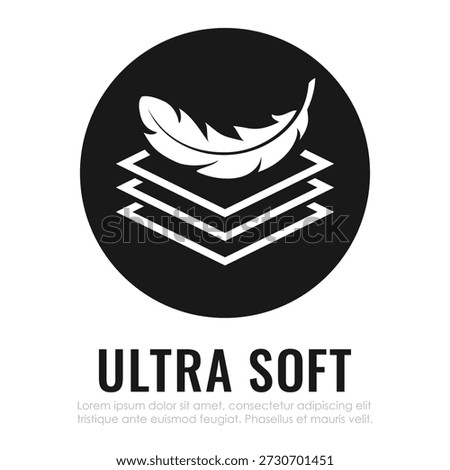 Ultra soft paper vector icon isolated on white background. Simple line graphics of multi layer paper, extra softness and comfort. Suitable for sensitive skin, face care, sanitary pads. Soft bed linen and pillows with natural feathers. Abstract creative web design pictogram for warm clothes, fleece puffy down jackets, parkas, blankets, mattress etc. Best choice for cold winter conditions.