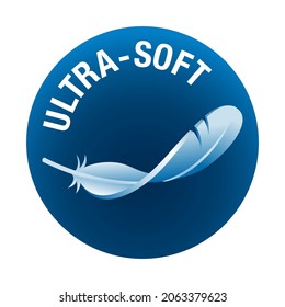 Ultra Soft properties icon for toilet paper, napkins, towel or woman hygiene. 3D feather in blue circle