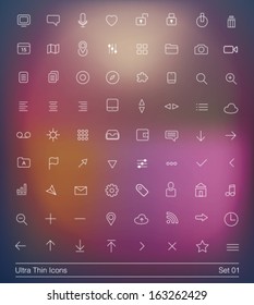Ultra thin icons pack. Simple line icons. Thin Icons Set 01. 