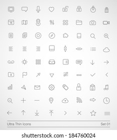 Ultra thin icons. Simple line icons on white background. Thin Icons Set 01.