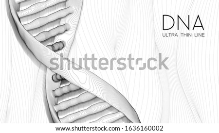 Ultra thin line DNA double helix illustration. Mysterious source of life trendy background. Genom 3d futuristic science image. Conceptual design of genetics information on white backdrop