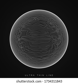 Geometría de fluido de línea ultrafina. Esferas distorsionadas vectoriales dinámicas. Giro 3d fractal digital. Futurista sonido o forma de onda de datos. Pistas caóticas de movimiento de ondas de partículas.