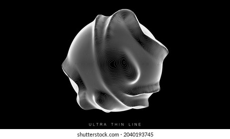 Ultra thin line fluid geometry. Dynamic vector distorted spheres.