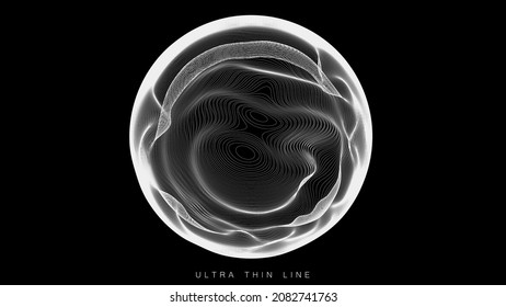 Ultra thin line fluid geometry. Dynamic vector distorted spheres.
