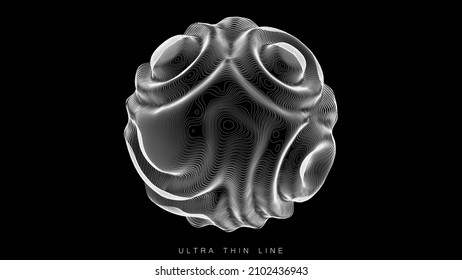 Ultra thin line fluid geometry. Dynamic vector distorted spheres.