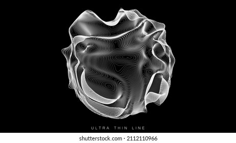 Ultra thin line fluid geometry. Dynamic vector distorted spheres.