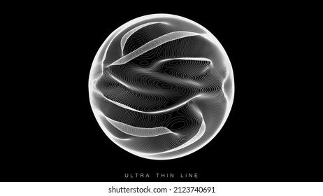 Ultra thin line fluid geometry. Dynamic vector distorted spheres.