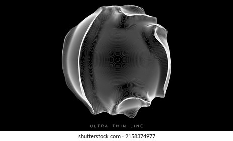 Ultra thin line fluid geometry. Dynamic vector distorted spheres.