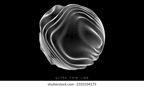 Ultra thin line fluid geometry. Dynamic vector distorted spheres.