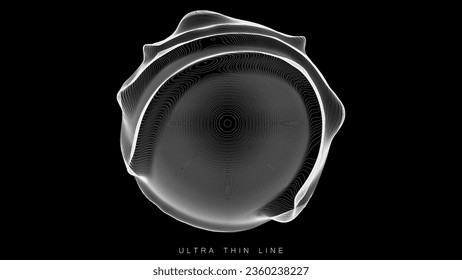 Ultra thin line fluid geometry. Dynamic vector distorted spheres.