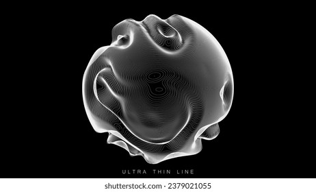 Ultra thin line fluid geometry. Dynamic vector distorted spheres.