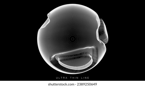 Ultra thin line fluid geometry. Dynamic vector distorted spheres.