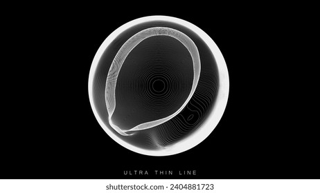 Ultra thin line fluid geometry. Dynamic vector distorted spheres.