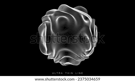 Ultra thin line fluid geometry. Dynamic vector distorted spheres.