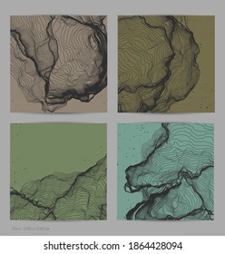Ultra thin line net shape. Abstract 3D computer modeling science geometry. Futuristic sound wave interacting with random particles. Mold growing texture on flat earthly colored background.