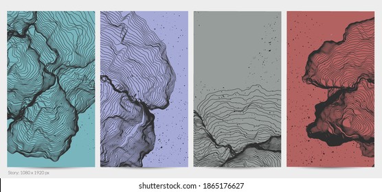 Ultra thin line net shape. Abstract 3D computer modeling science geometry. Futuristic sound wave interacting with random particles. Mold growing texture on flat earthly colored background.