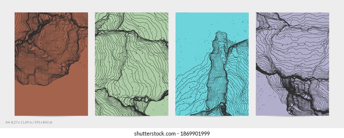 Ultra thin line net shape. Abstract 3D computer modeling science geometry. Futuristic sound wave interacting with random particles. Mold growing texture on flat earthly colored background.