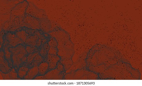 Ultra thin line net shape. Abstract 3D computer modeling science geometry. Futuristic sound wave interacting with random particles. Mold growing texture on flat earthly colored background.