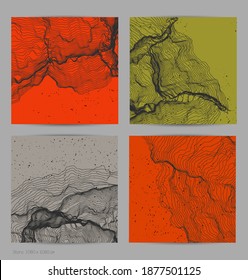 Ultra thin line net shape. Abstract 3D computer modeling science geometry. Futuristic sound wave interacting with random particles. Mold growing texture on flat earthly colored background.