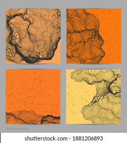Forma de red de línea ultrafina. Resumen de geometría de modelado de computadora 3D. Ola de sonido futurista que interactúa con partículas aleatorias. Textura de cultivo de moho en fondo plano de color terrenal.